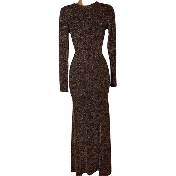 Monaco Dress Women Metallic Gold and Brown M Mermaid Long Sleeve Formal Sexy - Picture 6 of 9